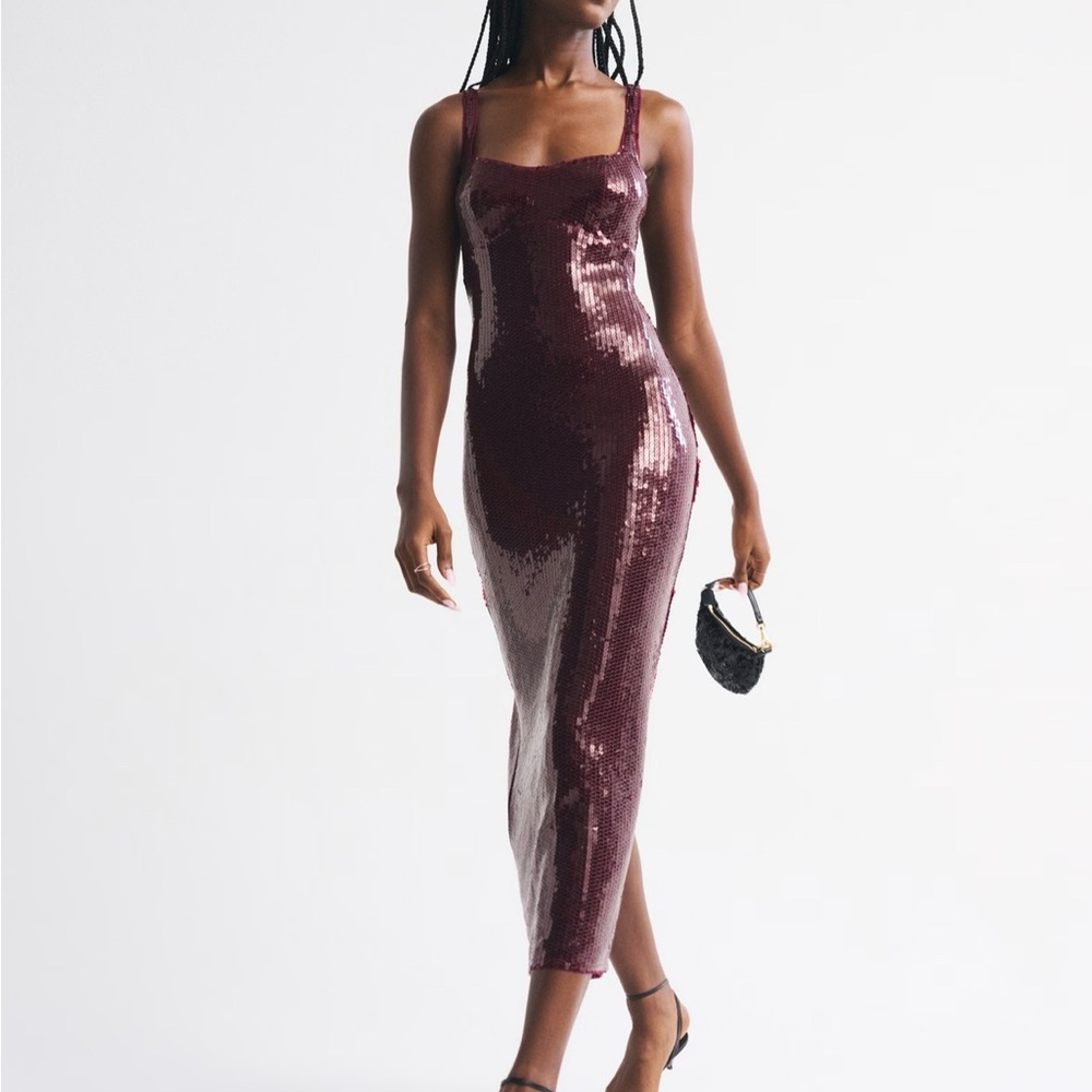 Abercrombie & Fitch Burgundy Sequin Midi Dress